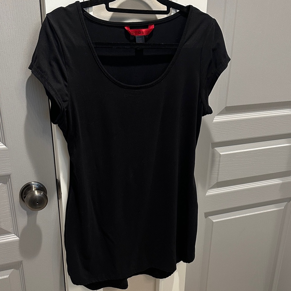 Black Short Sleeve Tunic Tee Stretch Soft Long Length